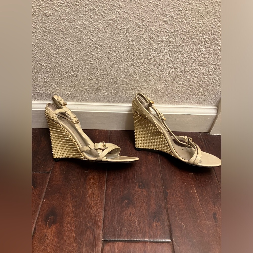 Burberry Nude Gold Rhinestone wedge heels shoes - Picture 2 of 11